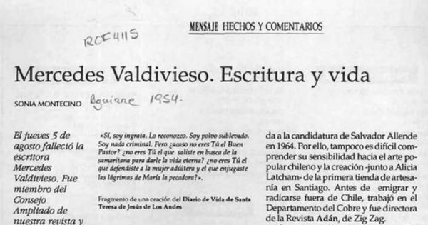 Mercedes Valdivieso. Escritura y vida