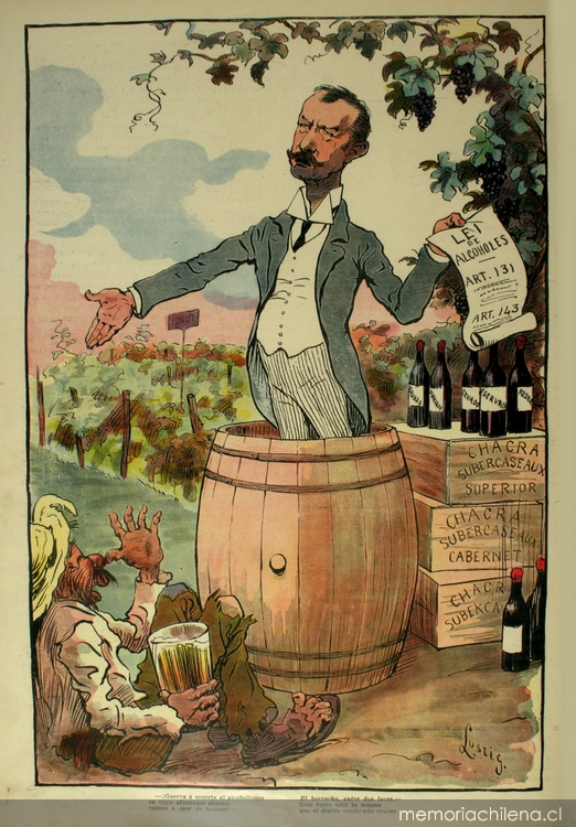 Caricatura de Ramón Subercaseaux en revista Zig-Zag, 1906