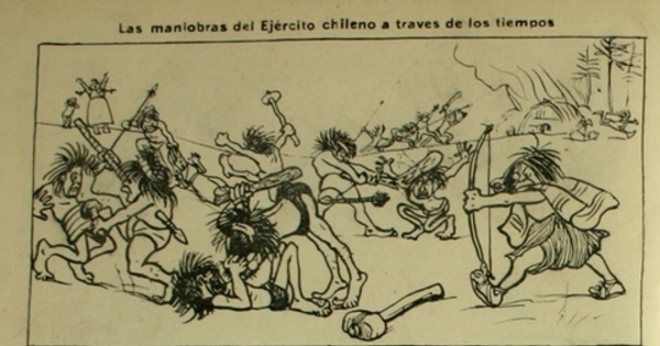 Caricatura "Las maniobras del Ejército chileno a través de los tiempos", 1905