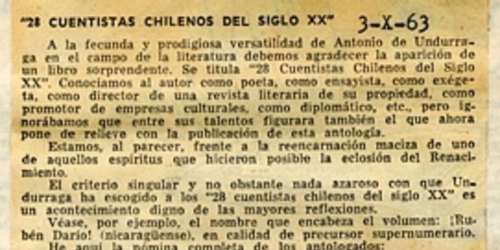 28 Cuentistas chilenos del siglo XX