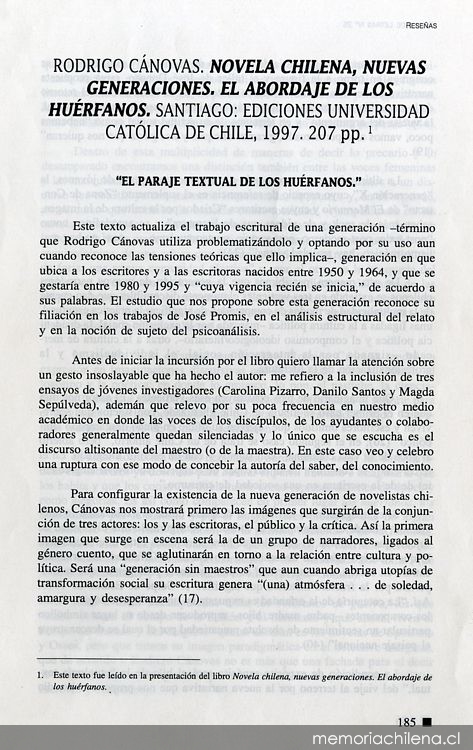 El paraje textual de los huérfanos