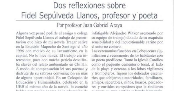 Dos reflexiones sobre Fidel Sepúlveda, profesor y poeta