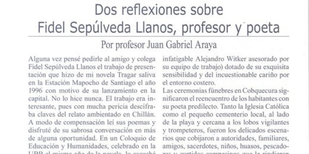 Dos reflexiones sobre Fidel Sepúlveda, profesor y poeta