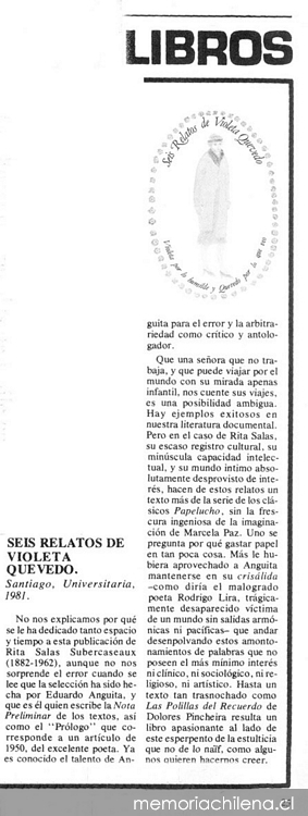 Seis relatos de Violeta Quevedo
