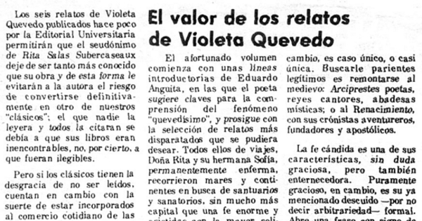 El valor de los relatos de Violeta Quevedo