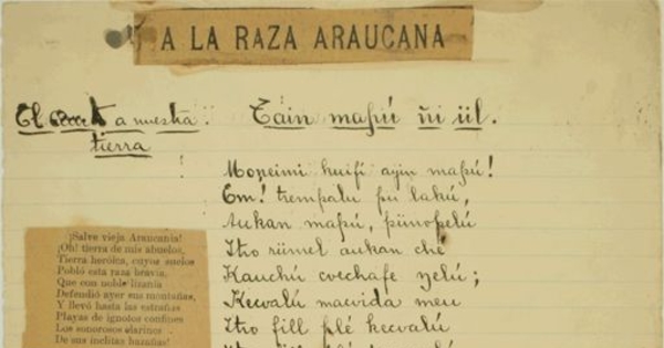 "A la raza araucana" de Samuel Lillo, traducida al mapuche por Manuel Manquilef