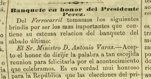 Banquete en honor del Presidente Pérez