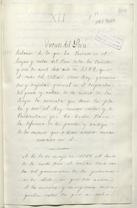 Sucesos del Perú [manuscrito] : relación de lo que ha pasado en el Reyno y costas del Peru desde los veinte y seis de abril deste año de 1588, que el conde del Villar visco rey governador y capitan general...