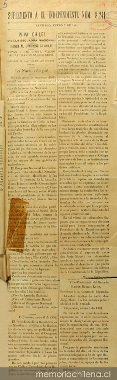 !Viva Chile! !Viva la Escuadra Nacional! Honor al Congreso de Chile! !Vivan Jorge Montt, Waldo Silva i Ramón Barros Luco!