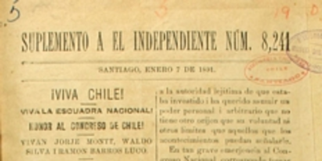 !Viva Chile! !Viva la Escuadra Nacional! Honor al Congreso de Chile! !Vivan Jorge Montt, Waldo Silva i Ramón Barros Luco!