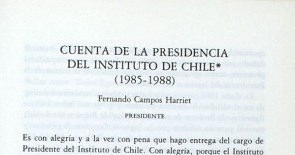 Cuenta de la presidencia del Instituto de Chile