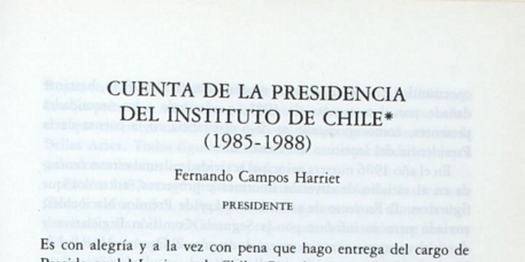 Cuenta de la presidencia del Instituto de Chile