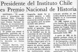 Presidente del Instituto Chile es Premio Nacional de Historia