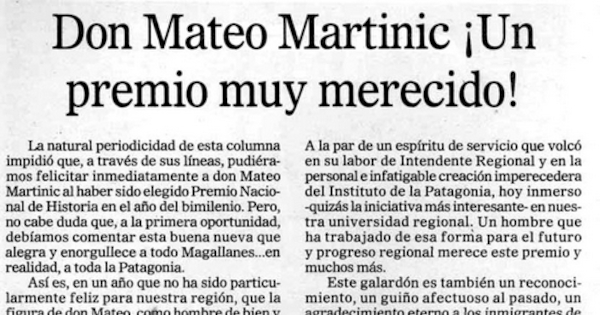 Don Mateo Martinic, un premio muy merecido!