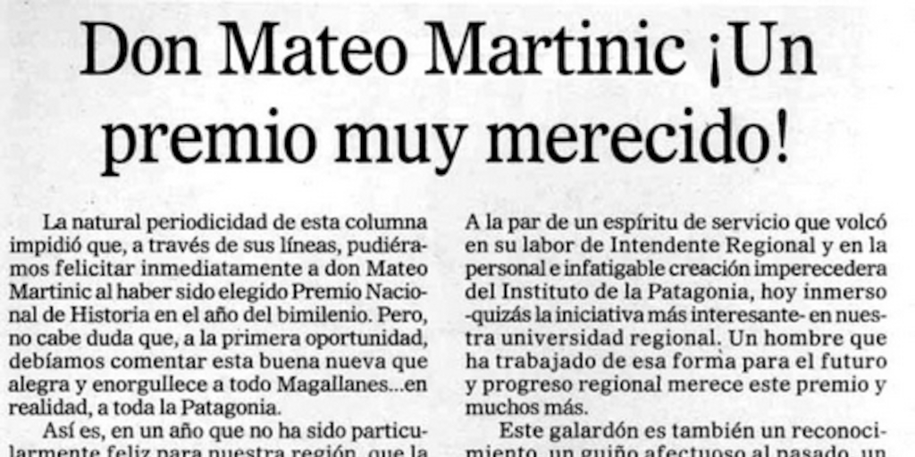 Don Mateo Martinic, un premio muy merecido!