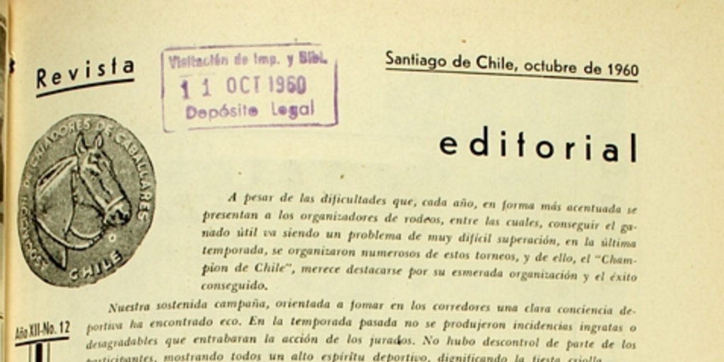 Editorial de la Revista de la Asociación de Criadores de Caballares, 1960