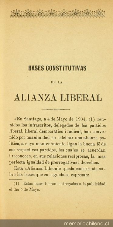 Bases constitutivas de la Alianza Liberal