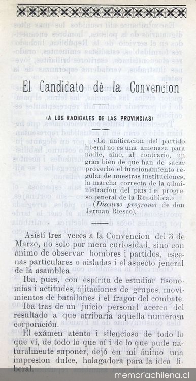 El candidato de la Convención: a los radicales de las provincias