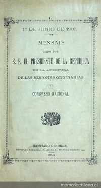 Mensaje leído por S.E. el Presidente de la República en la apertura de las sesiones ordinarias del Congreso Nacional