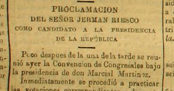 Proclamación del señor Jermán Riesco como candidato a la presidencia de la República