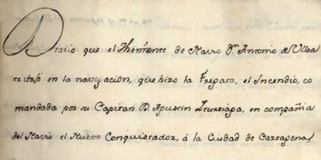 Diario que el Theniente de navio Dn. Antonio de Ulloa trabajó en la navegación que hizo la fragata El Incendio comandada por su Capitan D. Agustin Iturriaza, en compañia del navio el Nuevo Conquistador a la ciudad de Cartagena desde la Bahia de Cadiz[manuscrito]