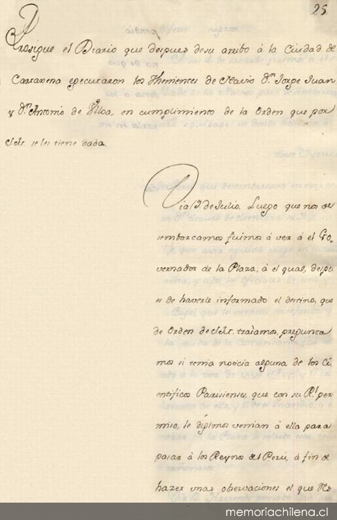 Prosigue el diario que despues de su arribo a la ciudad de Cartagena de Indias egecutaron los thenientes de navio Dn. Jorge Juan y Dn. Antonio de Ulloa en cumplimiento de la orden que por S. exc. se les tiene dada [manuscrito]