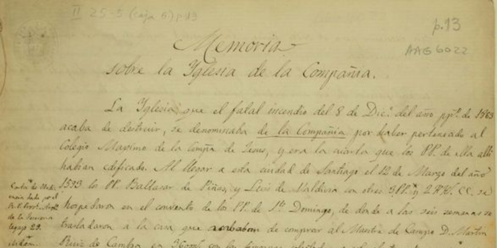 Memoria sobre la Iglesia de la Compañía [manuscrito]