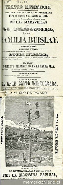 Teatro Municipal: función ... dada por la Compañía Lírica Italiana en unión de las maravillas de la jimnástica dada por la Familia Buislay