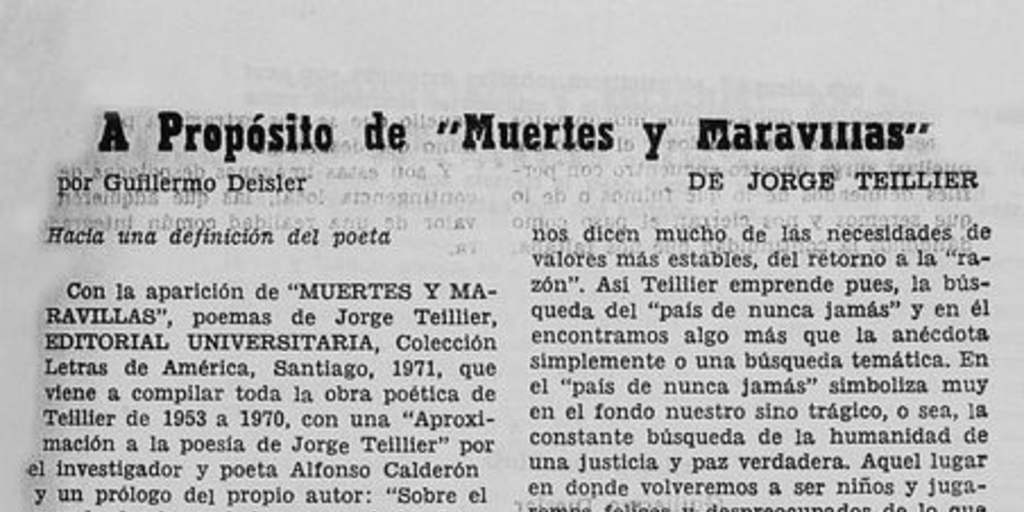 A propósito de "Muertes y Maravillas" de Jorge Teillier: hacia una definición del poeta