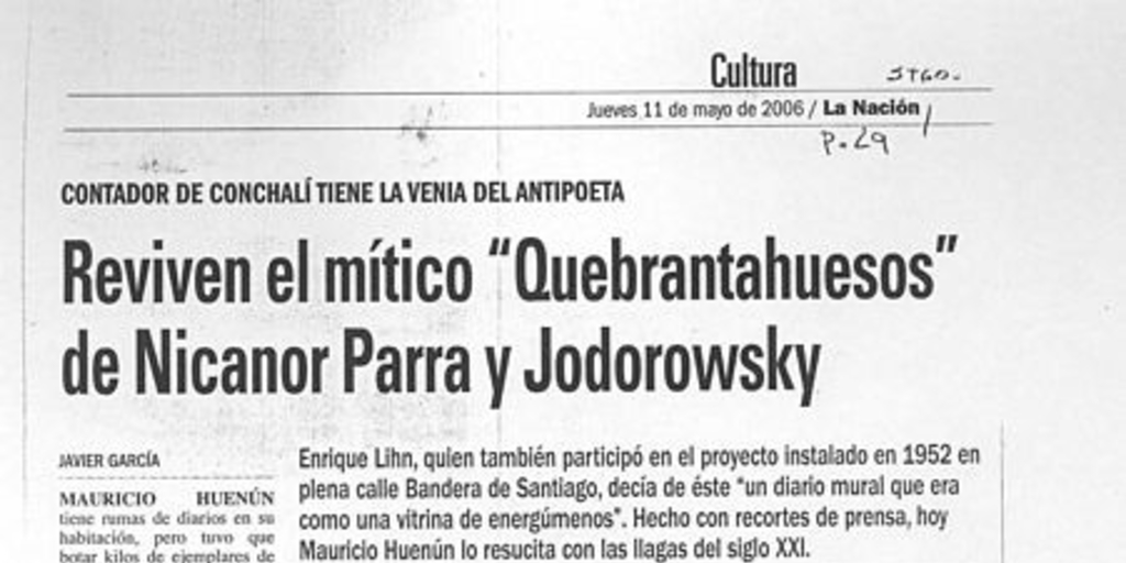 Reviven el mítico "Quebrantahuesos" de Nicanor Parra y Jodorowsky