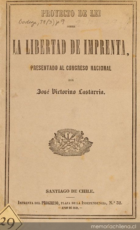 Proyecto de lei sobre la libertad de imprenta presentado al Congreso Nacional