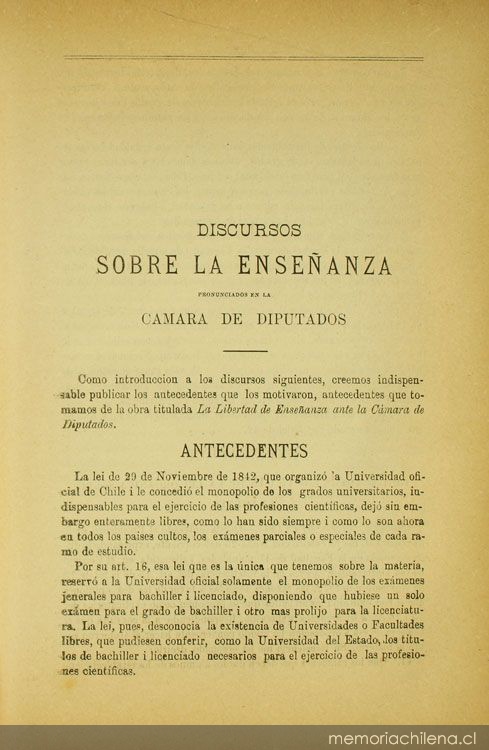 Discursos sobre la enseñanza pronunciados en la Cámara de Diputados