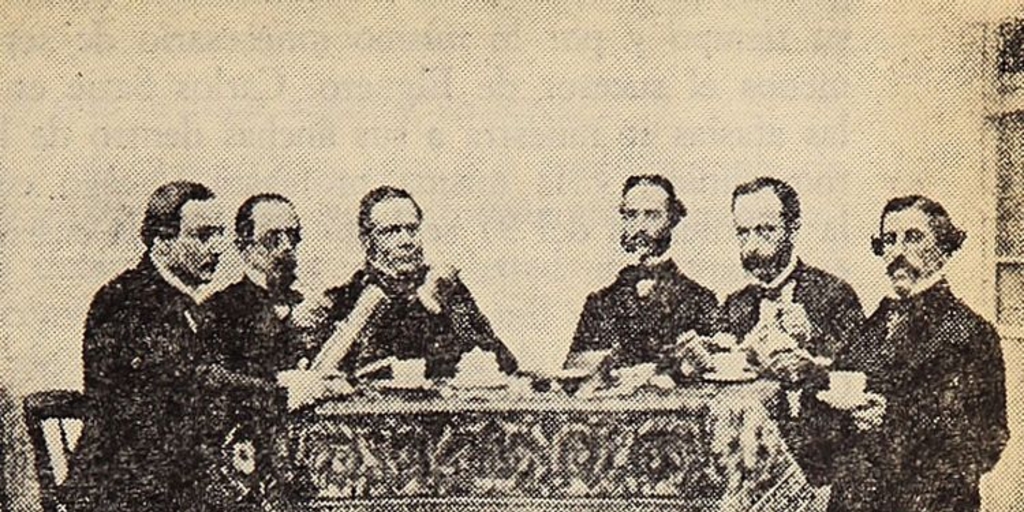 Reunión diaria de los médicos del hospital San Juan de Dios después de la visita de la mañana: preside Ramón Elguero, 1860