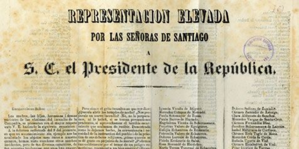 Representación elevada por las Señoras de Santiago a S.E. el Presidente de la República