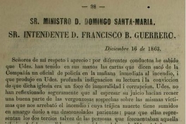 Sr. Ministro D. Domingo Santa María, Sr. Intendente D. Francisco B. Guerrero: 16 de diciembre, 1863