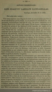 Señor prebendado don Joaquín Larraín Gandarillas. 21 de diciembre de 1863