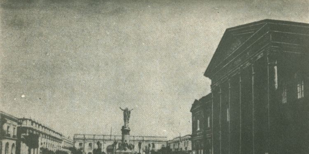 Plazuela de la Compañía, con el Monumento de Carrier-Belleuze y el Congreso Nacional en construcción a la derecha