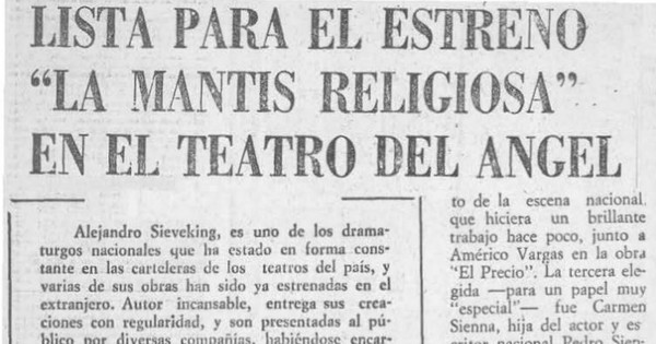 Lista para el estreno La mantis religiosa en el Teatro del Ángel