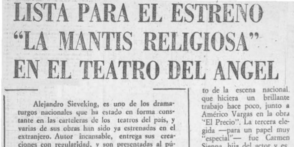 Lista para el estreno La mantis religiosa en el Teatro del Ángel