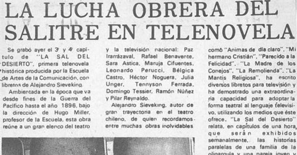 La lucha obrera del salitre en telenovela