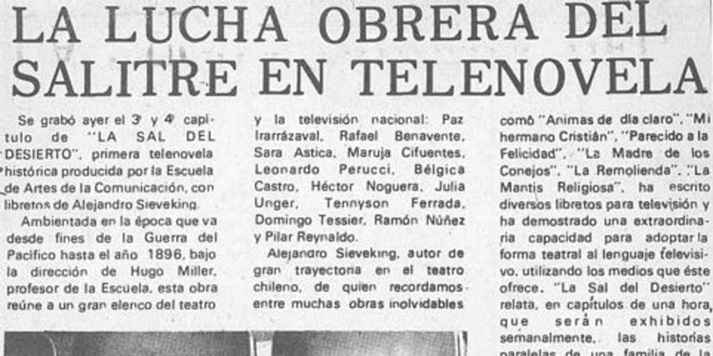 La lucha obrera del salitre en telenovela