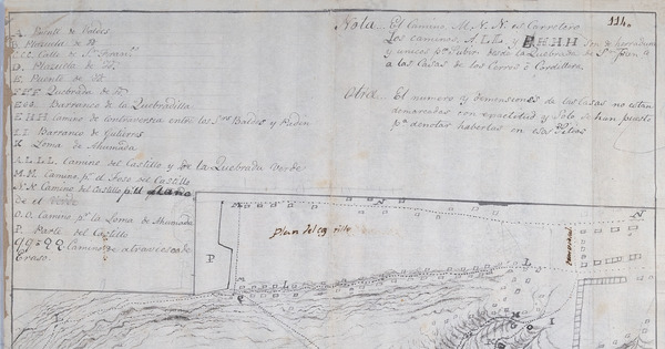 Plano del camino de la quebrada de San Francisco al cerro de La Cordillera, Valparaíso, 1809