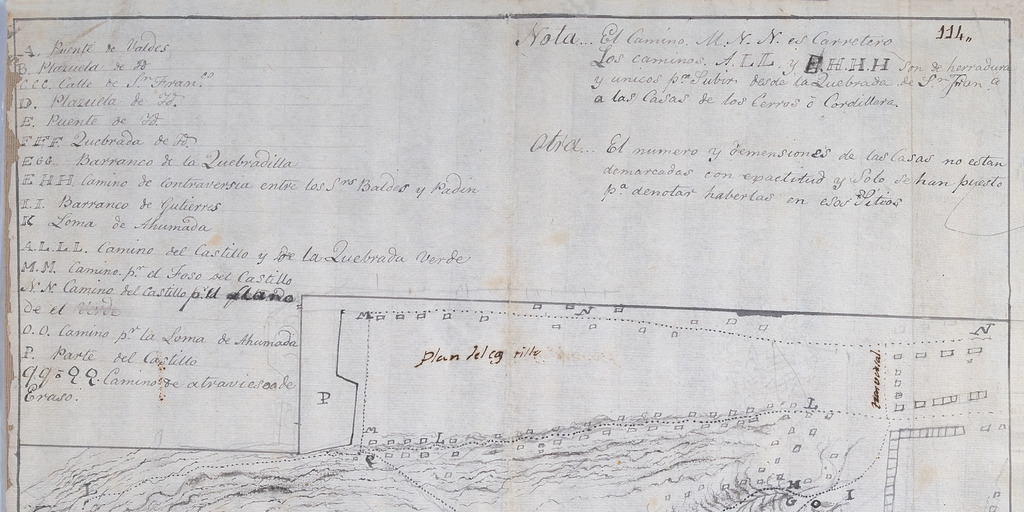 Plano del camino de la quebrada de San Francisco al cerro de La Cordillera, Valparaíso, 1809