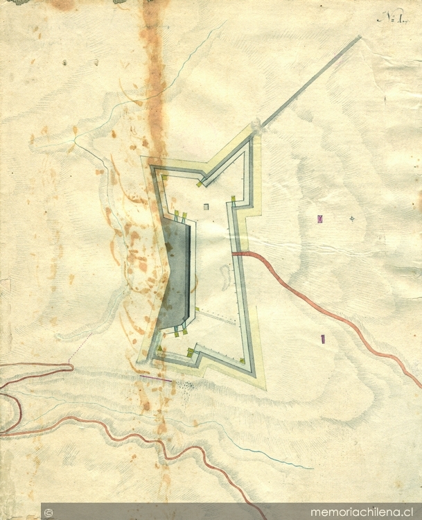 Plano de fortificación de Playa Ancha, Valparaíso, 1820