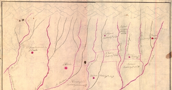 Zona entre los ríos Perquilauquén e Itata, con límites de subdelegaciones, 1835