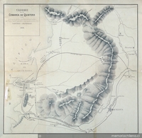 Croquis de la comarca de Quintero con las vías proyectadas de ferrocarril a Santiago y Valparaíso, 1874