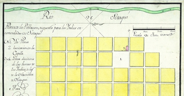 Plano de la poblacion dispuesta para los indios encomendados de Sotaqui, 1790