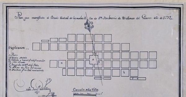 Plan que manifiesta el estado actual de la nueba villa de San Ambrocio de Vallenar, Guasco, año de 1792