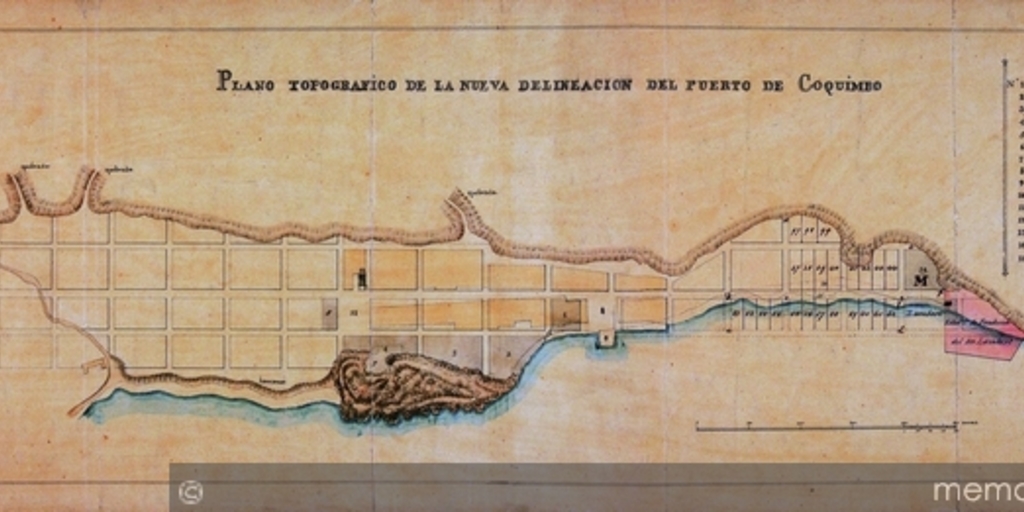 Plano topografico de la nueva delineacion del puerto de Coquimbo, 1850