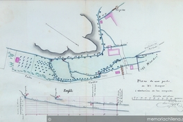 Plano de una parte de "El Bosque" y nivelación de las acequias, Copiapó, 1875